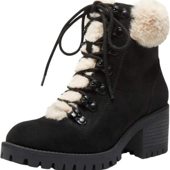 Madden Girl Shoes - Madden Girl hidde faux-fur hiker boots in black fabric size 9.5